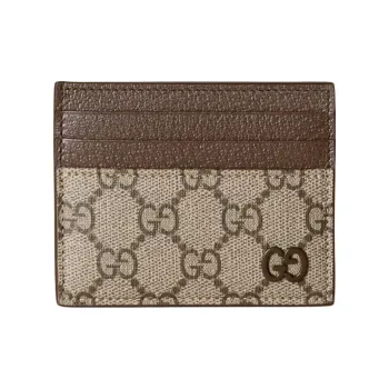 GUCCI Supreme Canvas Card Holder Men's Beige & Ebony