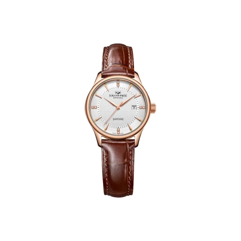 GRAND PRIX Mechanical Movement Unisex Watch Silver Dial Cowhide Strap-2