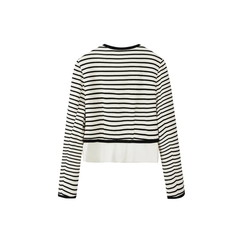 Yu Qianwen Cropped Coats Women's Melodic Stripes-1