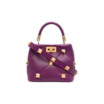 Valentino Roman Stud Lambskin Shoulder Bag Crossbody Bag Handbag Small Size Women's Plum Red