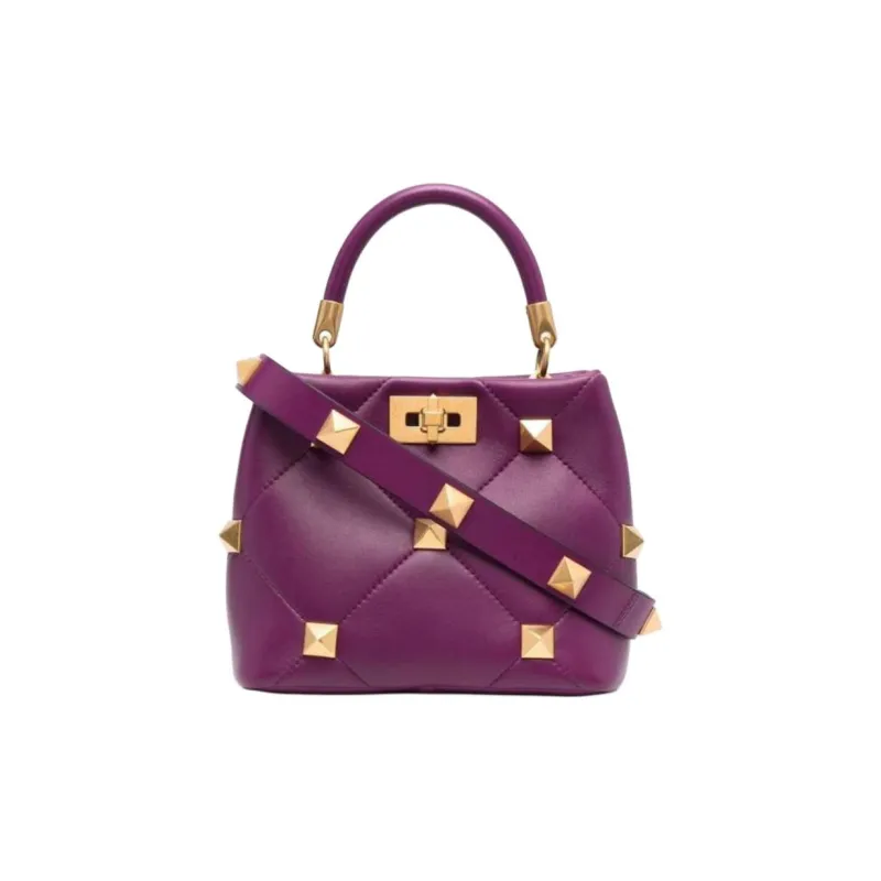 Valentino Roman Stud Lambskin Shoulder Bag Crossbody Bag Handbag Small Size Women's Plum Red-0