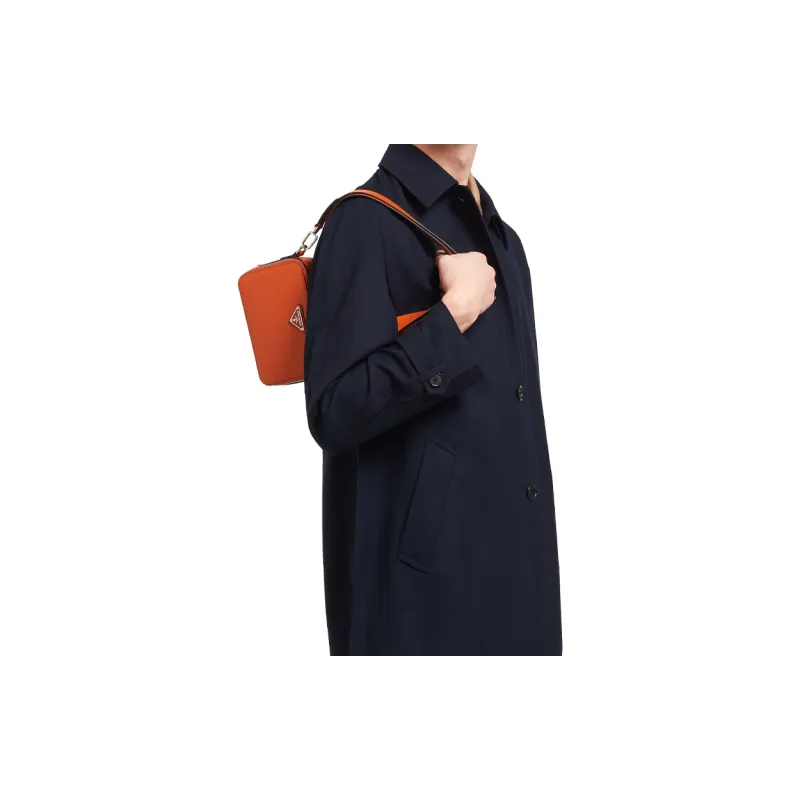 PRADA Brique Leather Handbag Shoulder Bag Crossbody Bag Men's Orange-3