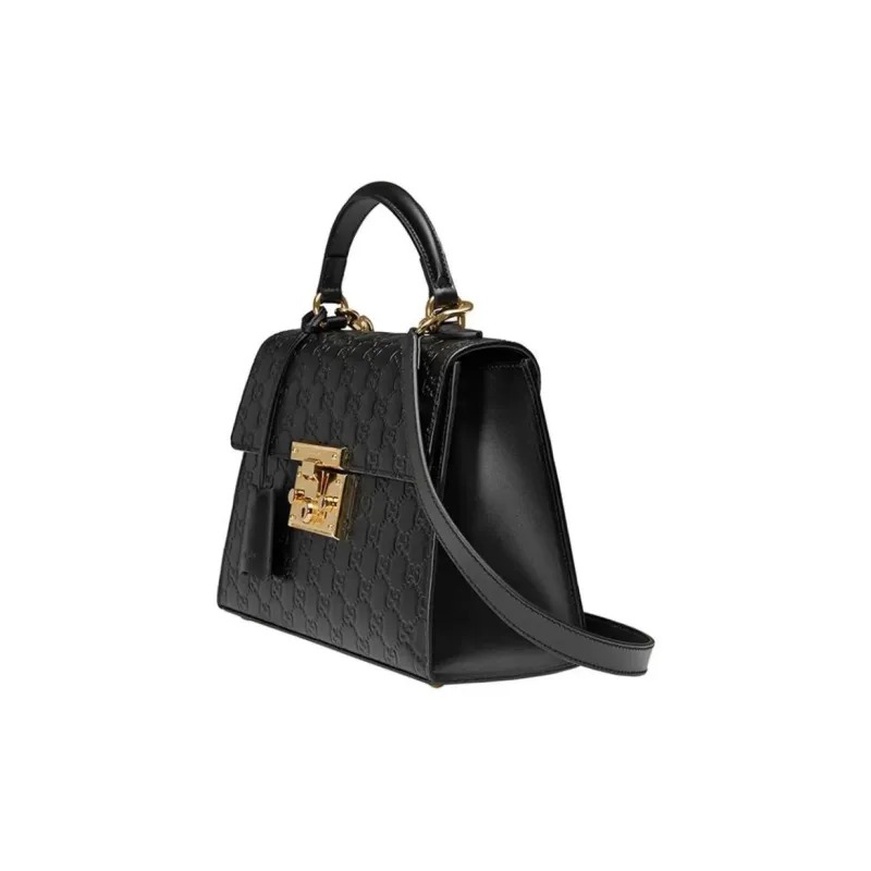 GUCCI Padlock Leather Lock Bag, Box Bag, Shoulder Bag, Crossbody Bag Trumpets Women's Black-1