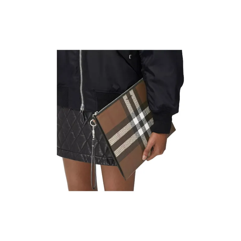 Burberry Leather Trim Clutch Regular Unisex Brown-6