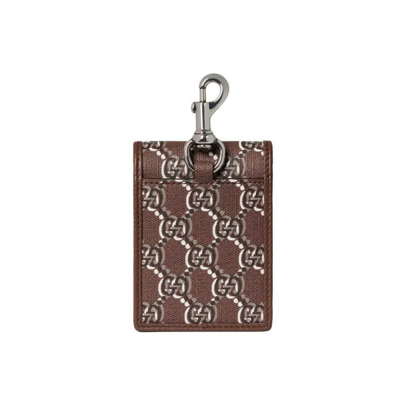 GUCCI Canvas With Leather Trim Card Holder Men's Brown-2