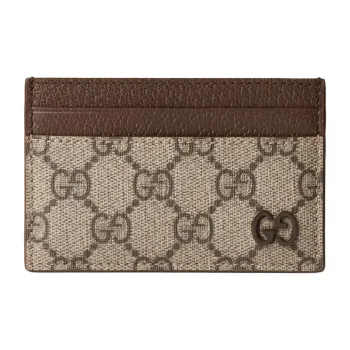GUCCI Canvas With Leather Card Holder Regular Men's Beige & Ebony
