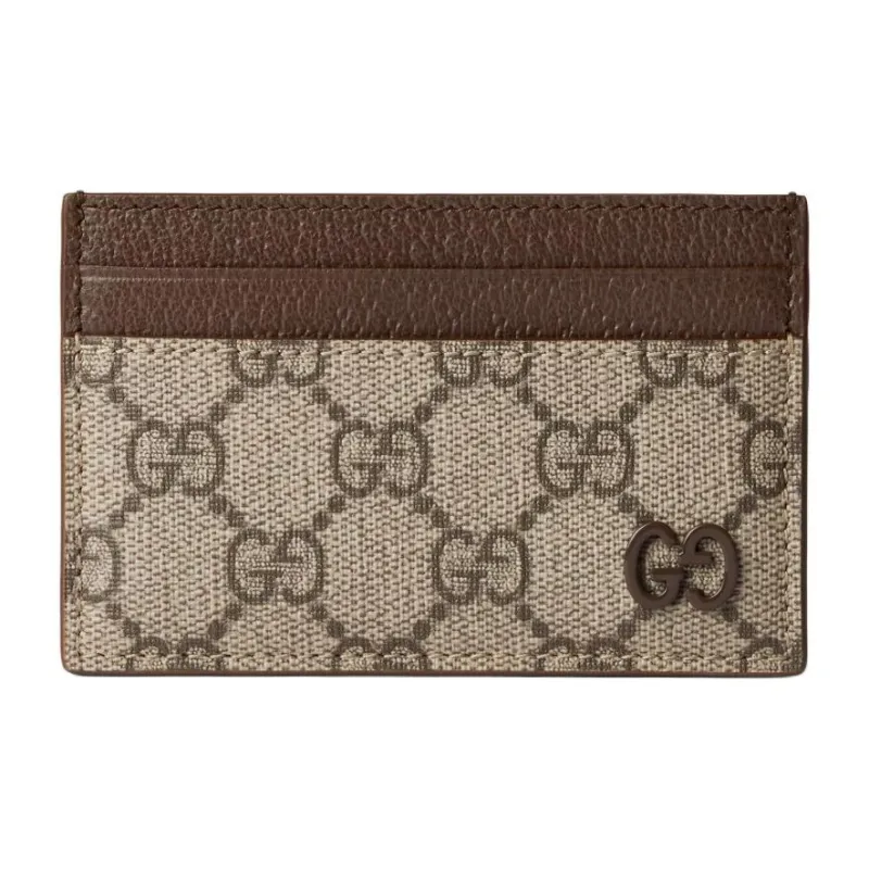 GUCCI Canvas With Leather Card Holder Men's Beige & Ebony-0