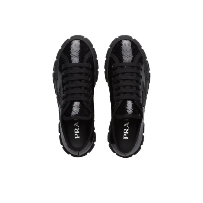 PRADA Double Wheel Sequin Sneakers 'Black' Women's-4