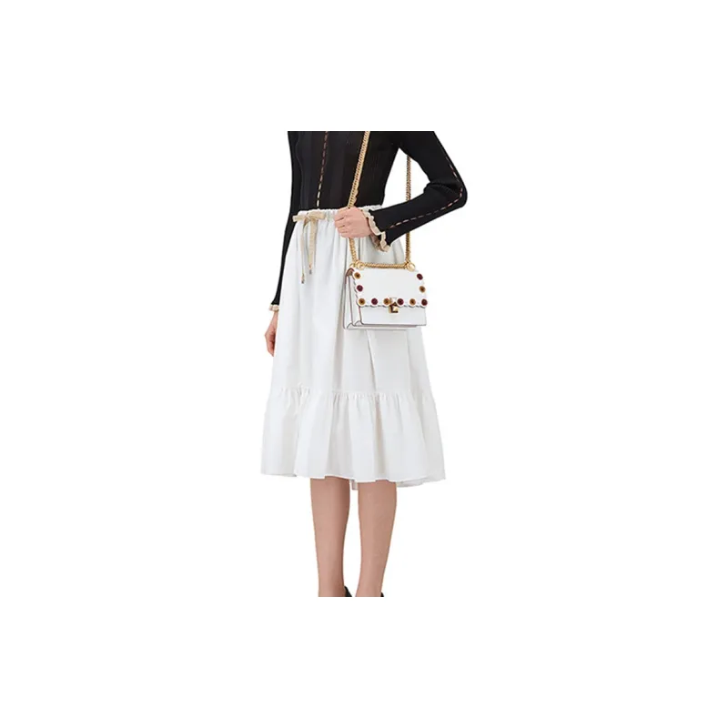 FENDI Kan I Cow Leather Crossbody Bag Shoulder Bag Small Size Women's White-4
