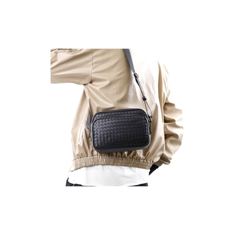 ALNI BITTON Synthetic Leather Small Square Bag Shoulder Bag Crossbody Bag Regular Men's Black/Black Woven-4