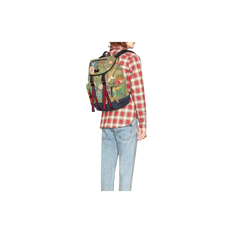 GUCCI Canvas Backpack Regular Men's Brown & Multicolor-7
