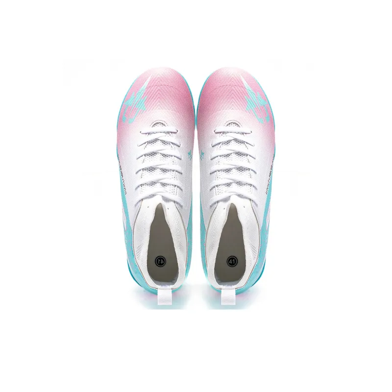 TriVict Win A Hundred Battles And Win A Hundred Victories. Soccer Shoes Unisex Mid Top White/Pink/Aqua/Blue-40