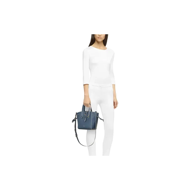 Furla Net Collection Pebbled Leather Basket Bag Shoulder Bag Crossbody Bag Handbag Mini Women's Blue-3