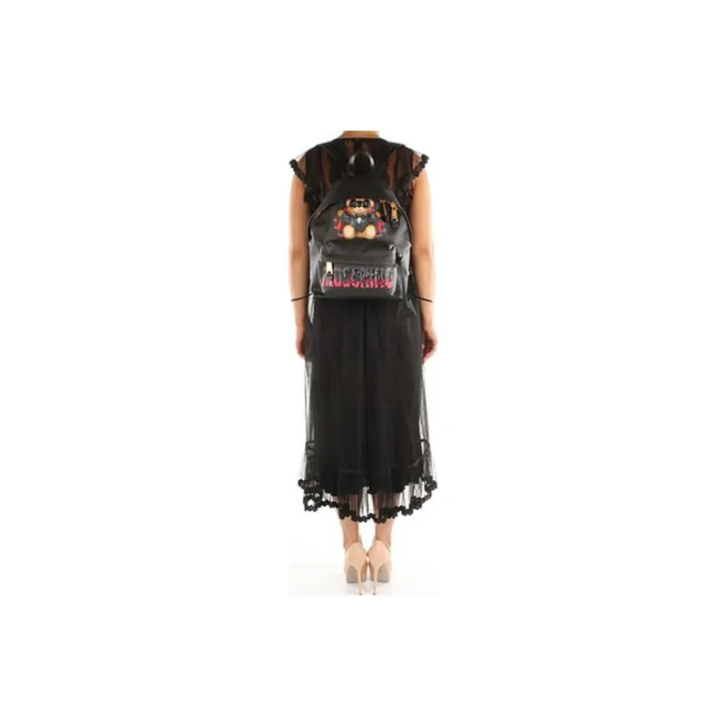 MOSCHINO Fabric Backpack Unisex Black-4