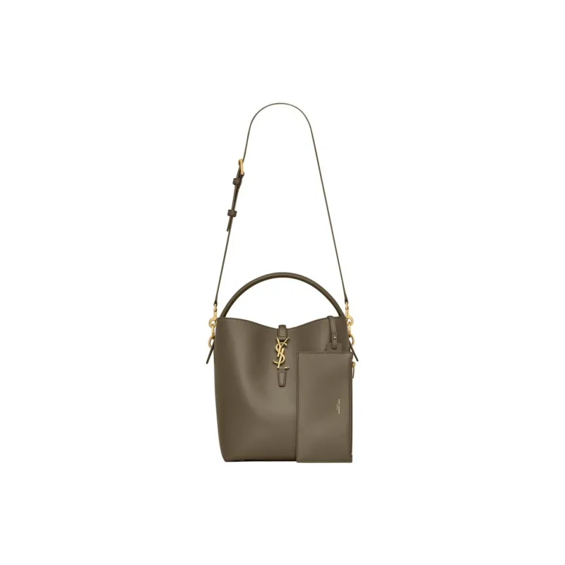 SAINT LAURENT Shiny Leather Bucket Bag, Portable Crossbody Bag, Shoulder Bag Women's Dark Musk-2