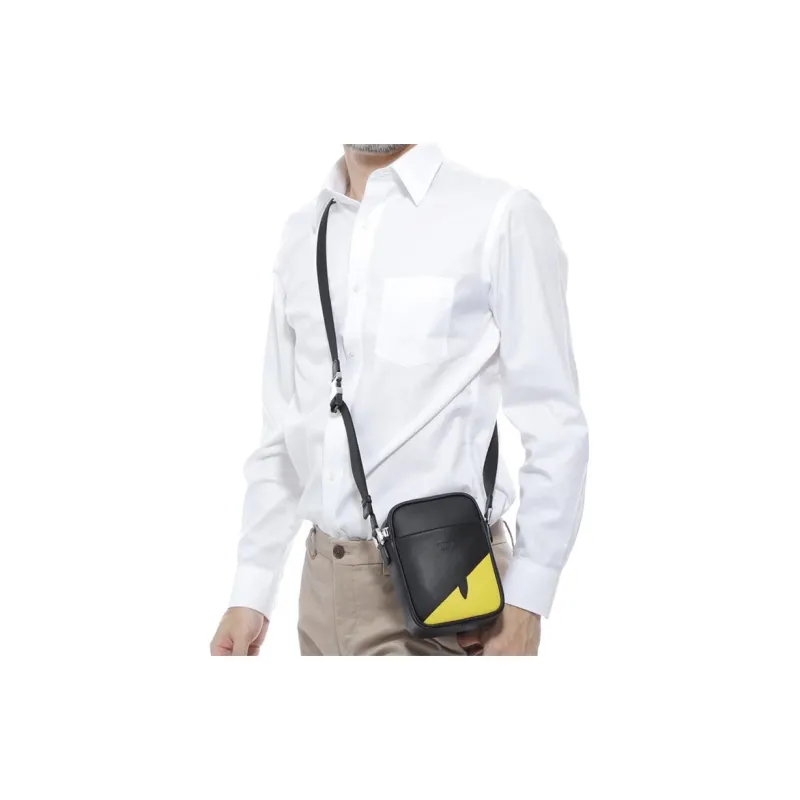 FENDI Multicolor Leather Vertical Messenger Bag Camera Bag Shoulder Bag Crossbody Bag Men's Black/Yellow-6