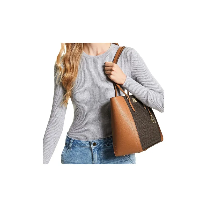 MICHAEL KORS Sylvia Coated Canvas With Leather Tote Bag Shopping Bag Handbag Medium Size Women's Brown/Oak Color-2