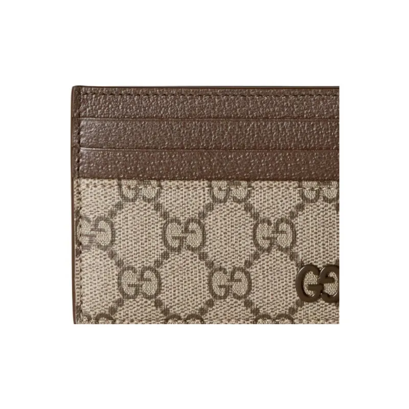 GUCCI Supreme Canvas Card Holder Men's Beige & Ebony-4