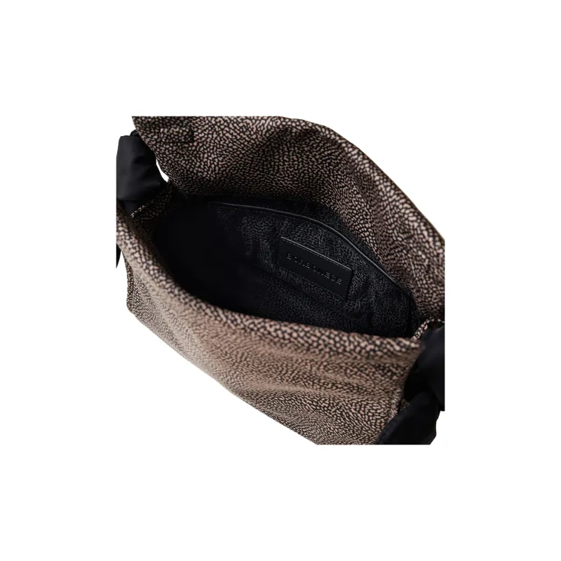 BORBONESE Polyester Hobo Bag, Portable Crossbody Bag, Shoulder Bag Trumpets Women's Natural & Black-4