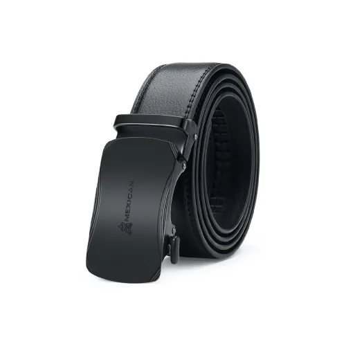 MEXICAN Automatic Buckle Litchi Grain Cow Leather Belts Men's Black Width  3.5cm