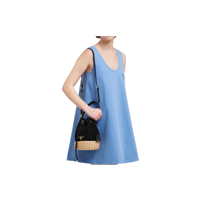 PRADA Canvas Bucket Bag Handbag Women's Tan/Black-3