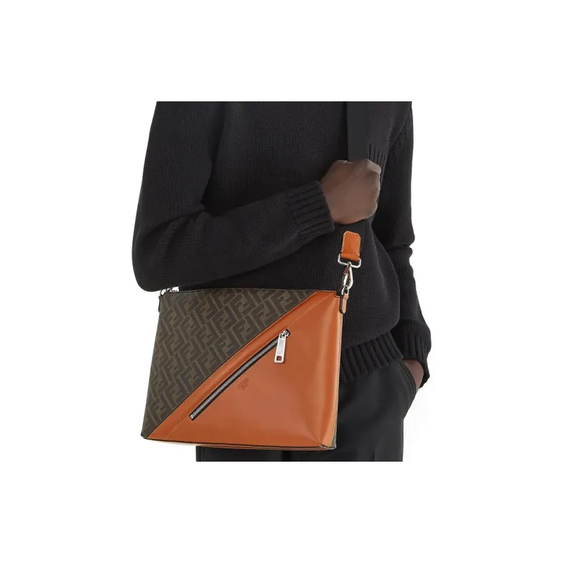 FENDI Coated Canvas With Leather Messenger Bag Crossbody Bag Shoulder Bag Men's Brown-5