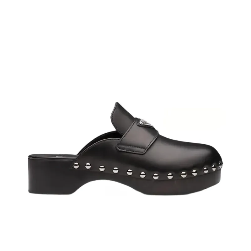 PRADA 45mm Studded Clogs Black Leather-1