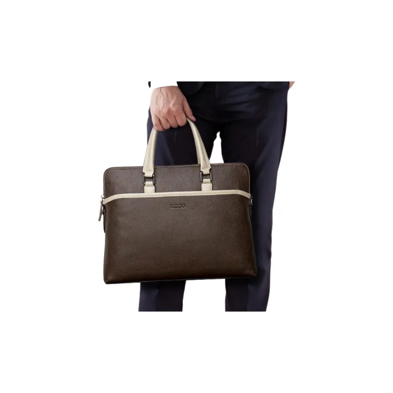 COW Top Grain Cow Leather Laptop Bags Briefcases Large Size Men's Black-16