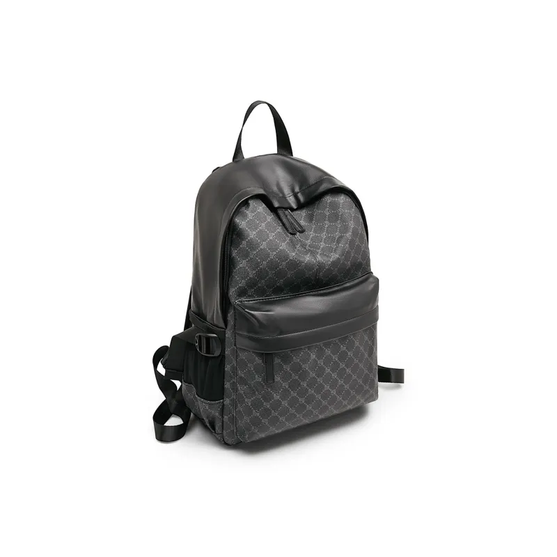 FOXER Synthetic Leather, Textile Mosaic Backpack Regular Men's Black-2