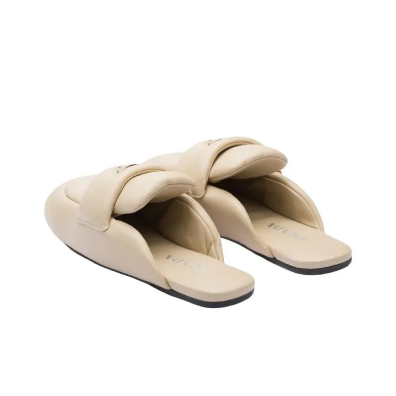 PRADA Soft Padded 5mm Sabots Desert Beige Leather Women's-4