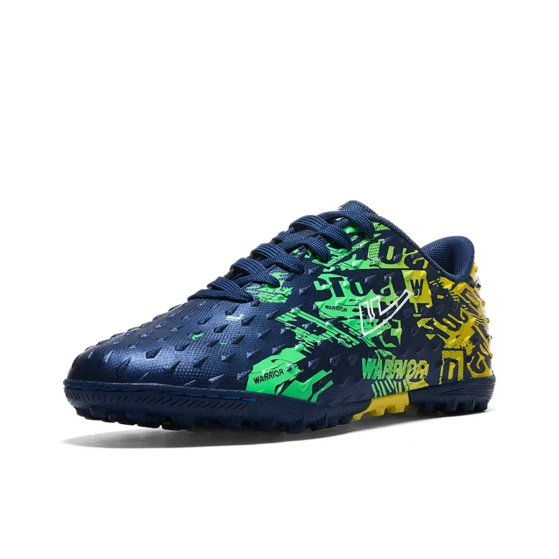 Warrior TT Rubber Broken Studs Artificial Ground Anti Slip Wear Resistant Soccer Shoes Unisex Dark Blue Yellow Green-1