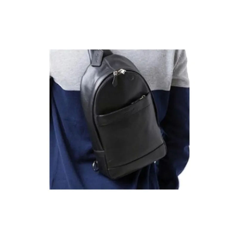 COACH Charles Pebbled Leather Shoulder Bag Small Size Men's Black-6