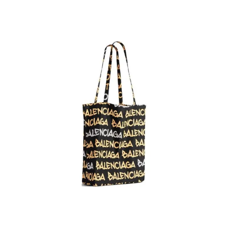 Balenciaga Nylon Tote Bag Shopping Bag Handbag Shoulder Bag Medium Size Women's Black & Yellow-1