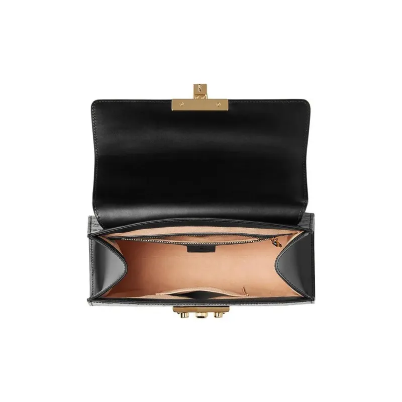GUCCI Padlock Leather Lock Bag, Box Bag, Shoulder Bag, Crossbody Bag Trumpets Women's Black-6