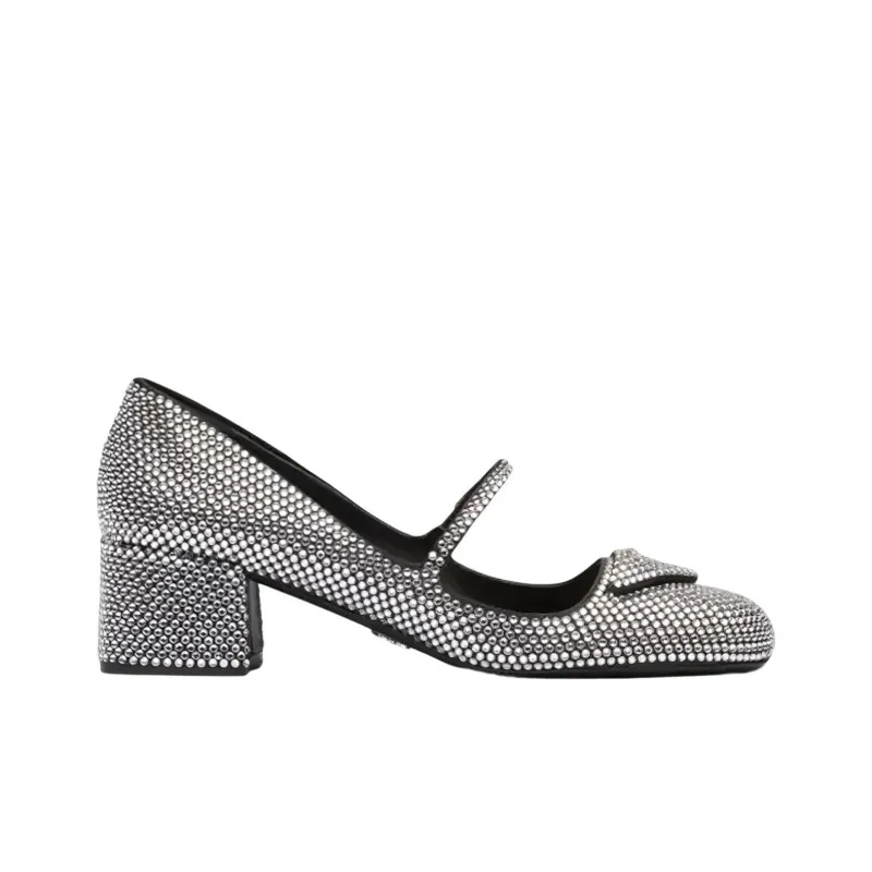 PRADA Chunky Heel Mary Jane Shoes Women's Crystal Color-1