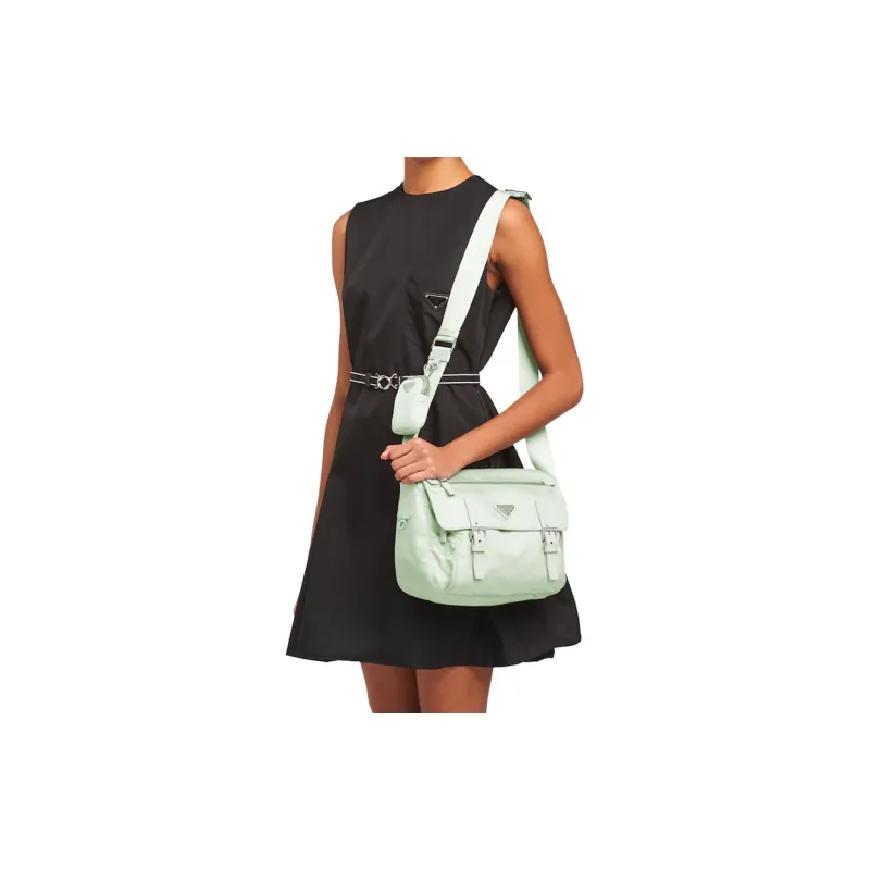 PRADA Re-Edition Recycled Nylon Patchwork 2-in-1 Messenger Bag Shoulder Bag Crossbody Bag Medium Size Unisex Aqua Green-3