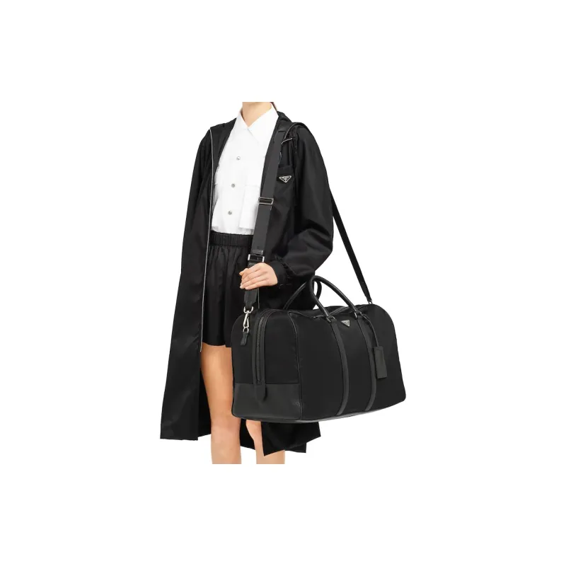 PRADA Nylon And Saffiano Leather Travel Bag Handbag Unisex Black-5