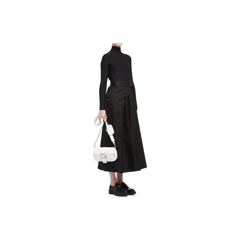 PRADA Nylon And Shiny Leather Shoulder Bag Women's White-4