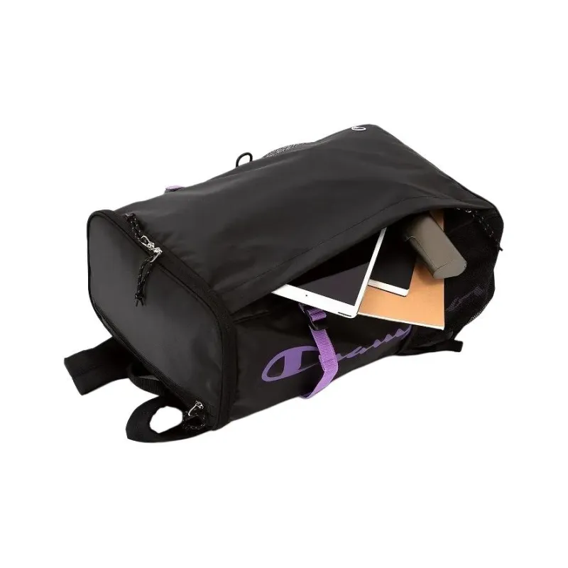 Champion Recycled Polyester Patchwork Canvas Backpack Unisex Black Purple-5
