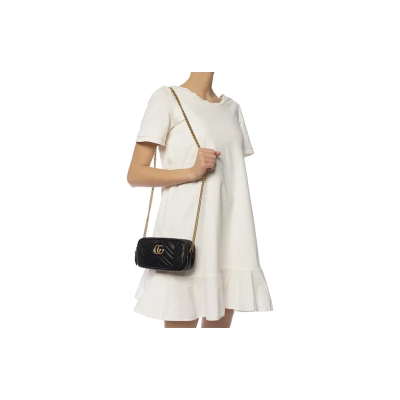 GUCCI GG Marmont Quilted Leather Chain Bag, Shoulder Bag, Crossbody Bag Women's Black-6