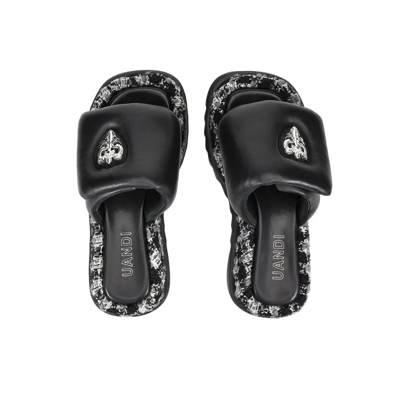 UanDi Slip Resistant Abrasion Resistant Slide Slippers Women's Black-4