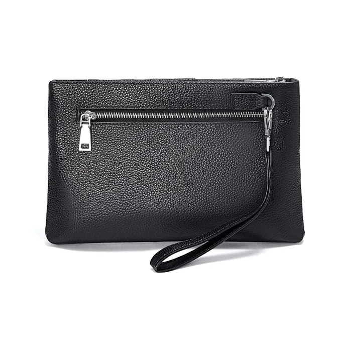 Old Man's Head Top Grain Cow Leather Clutch Men's Black-2