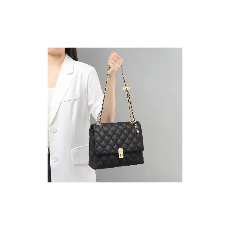 C°BANNER Cow Leather Small Square Bag With Diamond Pattern, Chain Bag, Crossbody Bag Regular Women's Black-13