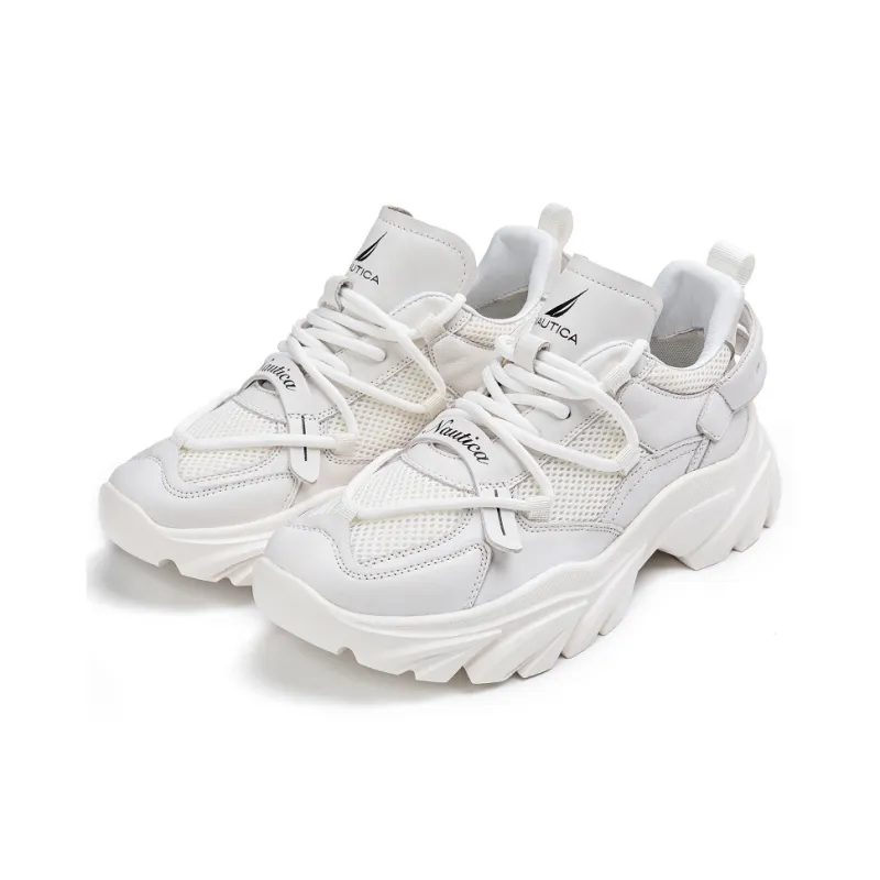 NAUTICA Slip Resistant, Abrasion Resistant, Breathable, Height Increasing Low Top Chunky Sneakers Men's White-2