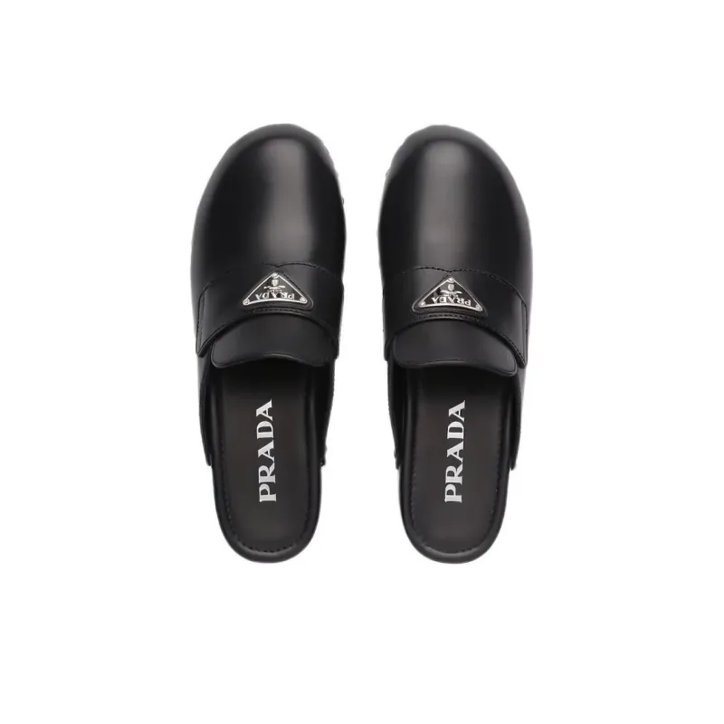 PRADA 45mm Studded Clogs Black Leather-4