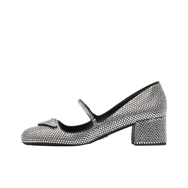PRADA Chunky Heel Mary Jane Shoes Women's Crystal Color-0