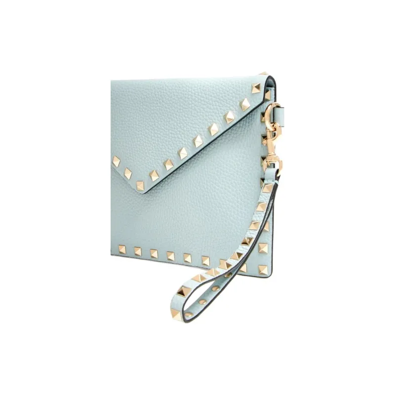 Valentino Rockstud Leather Clutch Women's Light Blue-2