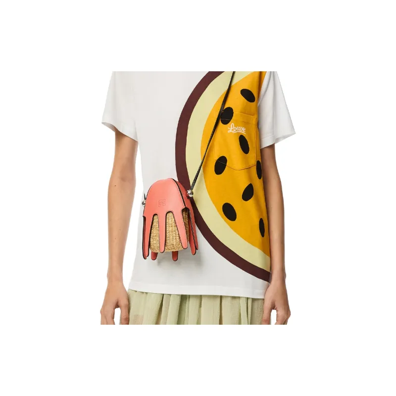LOEWE Anagram Cow Leather Anagram Embossed Vacation Bag Shoulder Bag Crossbody Bag Mini Women's Natural & Grapefruit-5