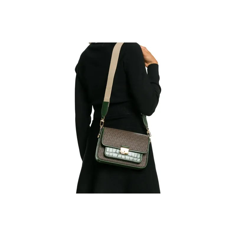 MICHAEL KORS Bradshaw Polyester Crossbody Bag Women's Dark Brown & Green-6