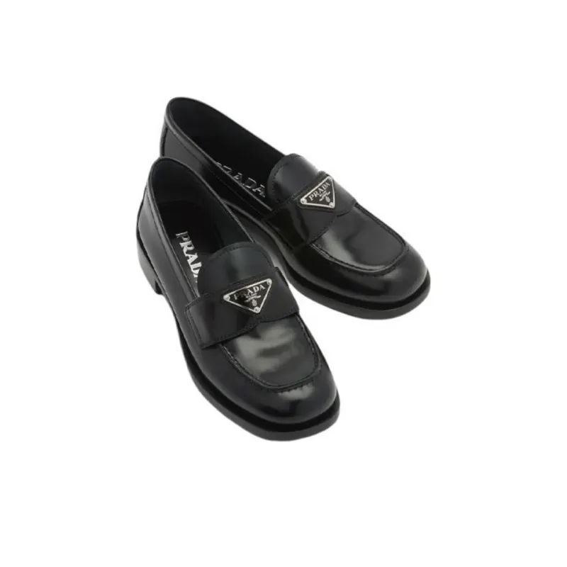 PRADA Logo-plaque Leather Loafers-4